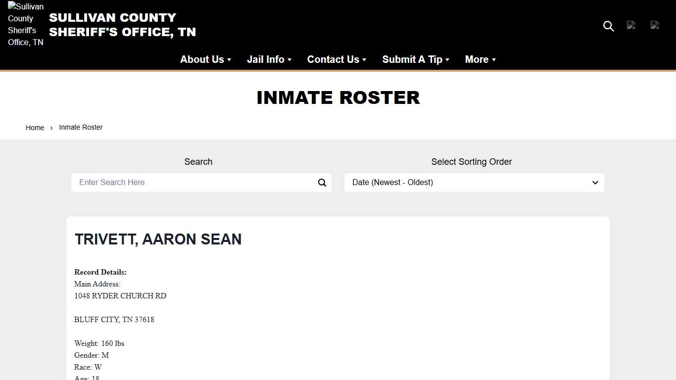 Inmate Roster | Sullivan County Sheriff's Office, TN